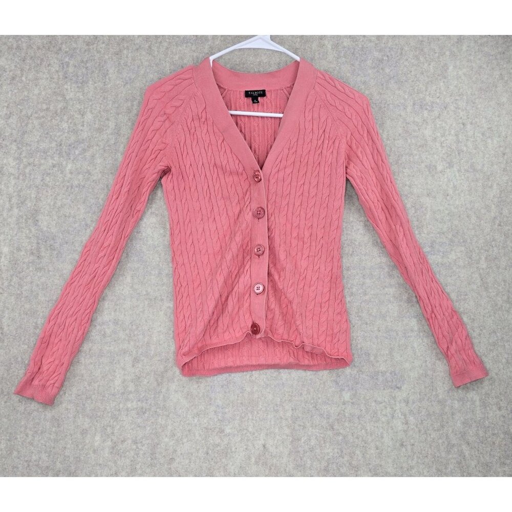 Talbots Petites Cable Knit Pink Cardigan 100% Cotton Womens Size  XS